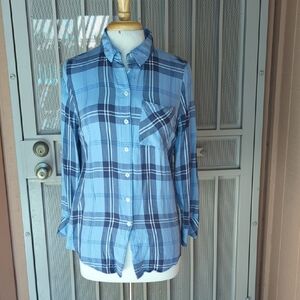 Chico's Blue Plaid Button-Down Shirt